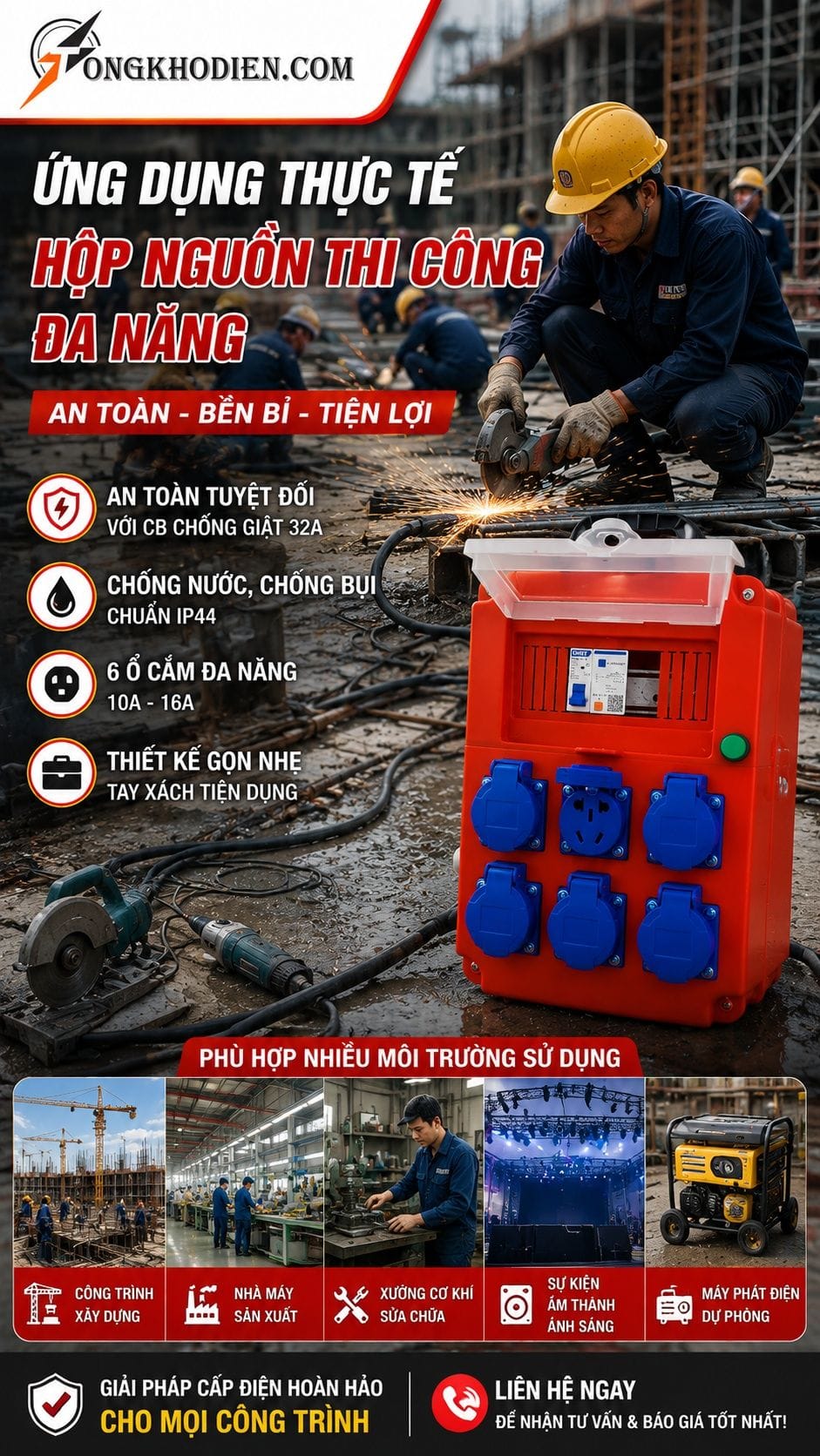Hộp Ổ Phích Cắm Công Nghiệp Đa Năng TV 1P16A 9 Ứng dụng thực tế hộp ổ phích cắm công nghiệp đa năng