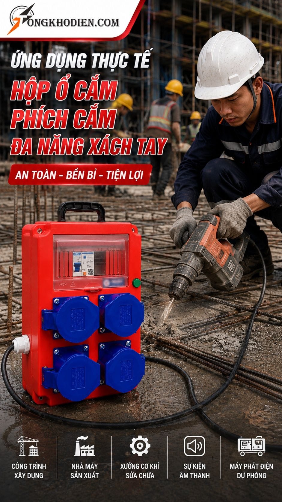 Hộp Ổ Cắm Phích Cắm Đa Năng Xách Tay 32A 9 Ứng dụng thực tế hộp ổ cắm phích cắm đa năng xách tay