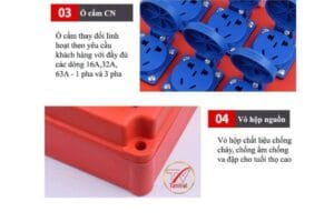 Hộp Ổ Cắm Phích Cắm Đa Năng Xách Tay 32A 4 Hộp ổ cắm phích cắm đa năng xách tay TV 1P34A với RCBO chống giật và 4 ổ cắm công nghiệp 32A IP44.