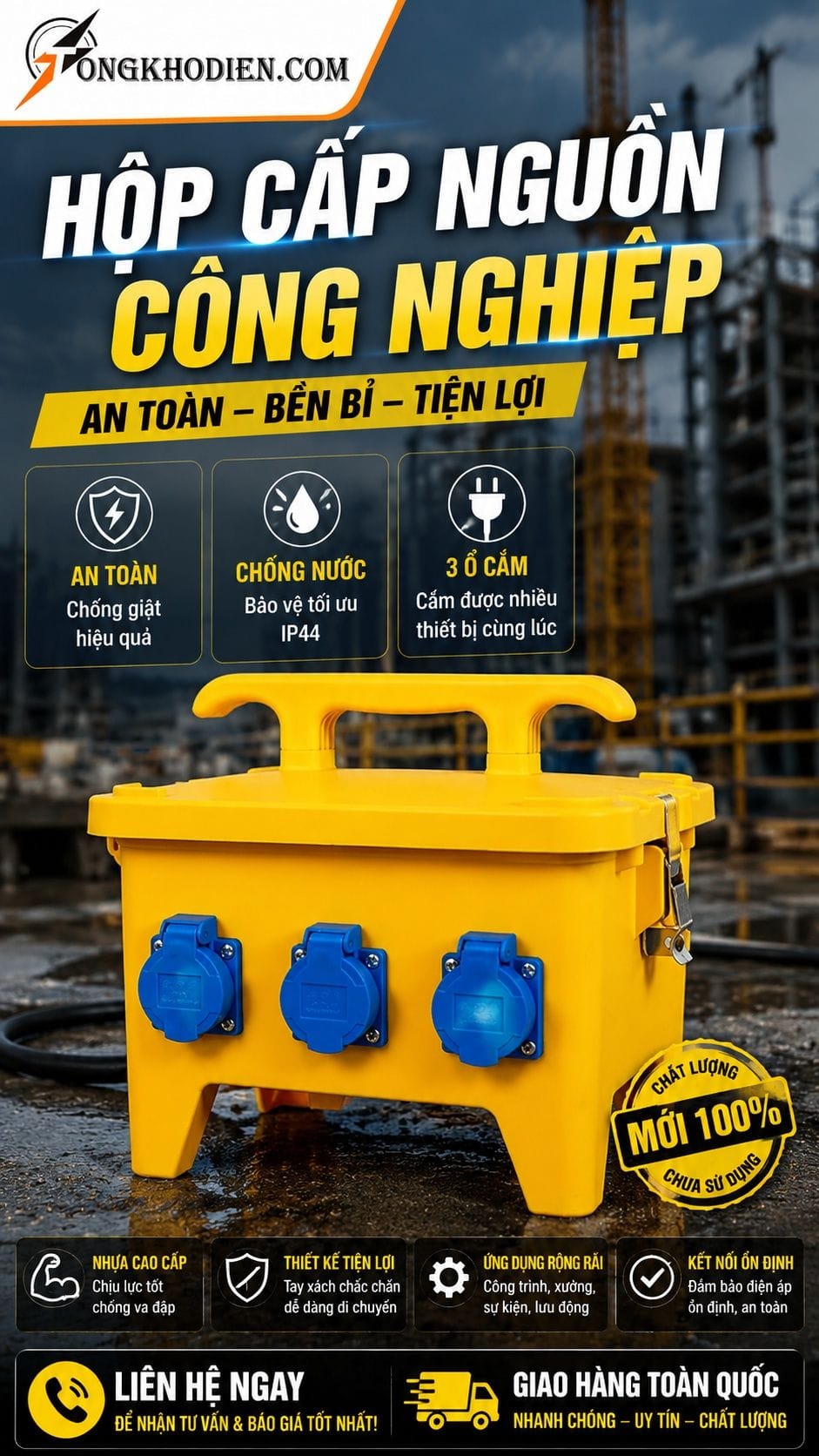 Hộp Tủ Điện Thi Công 1 Pha 6 Ổ Cắm 220V 7 Hộp tủ điện thi công 1 pha 6 ổ cắm đa năng 220V