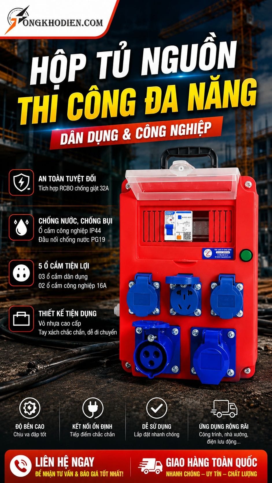 Hộp tủ nguồn thi công đa năng dân dụng và công nghiệp