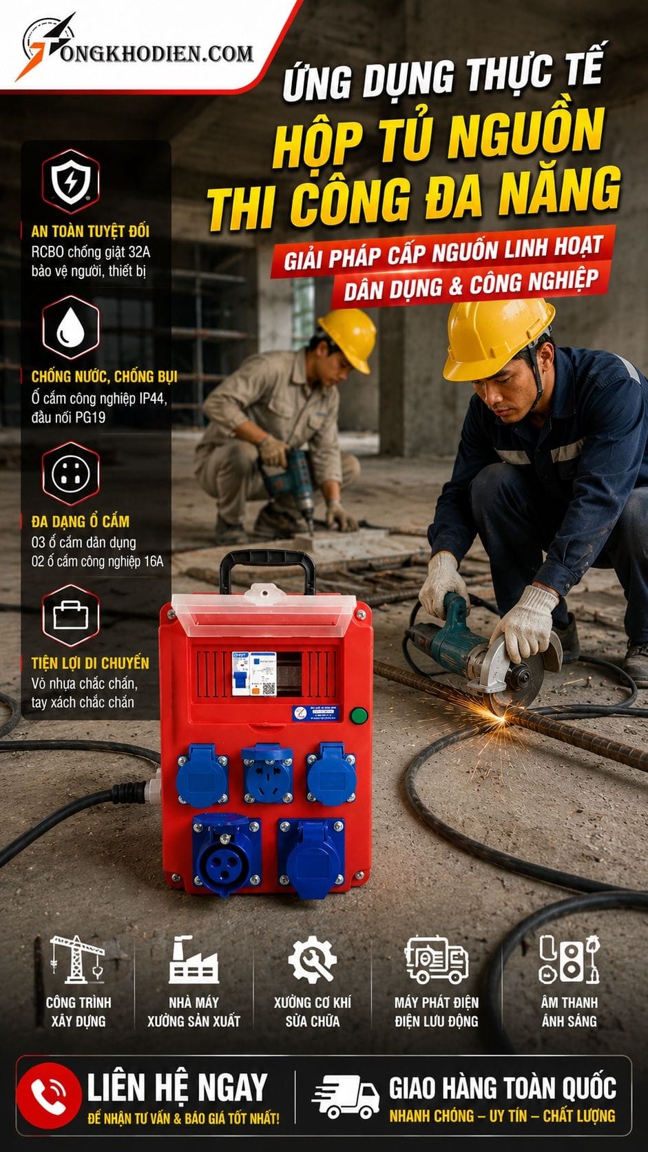 Ứng dụng thực tế hộp tủ nguồn thi công đa năng