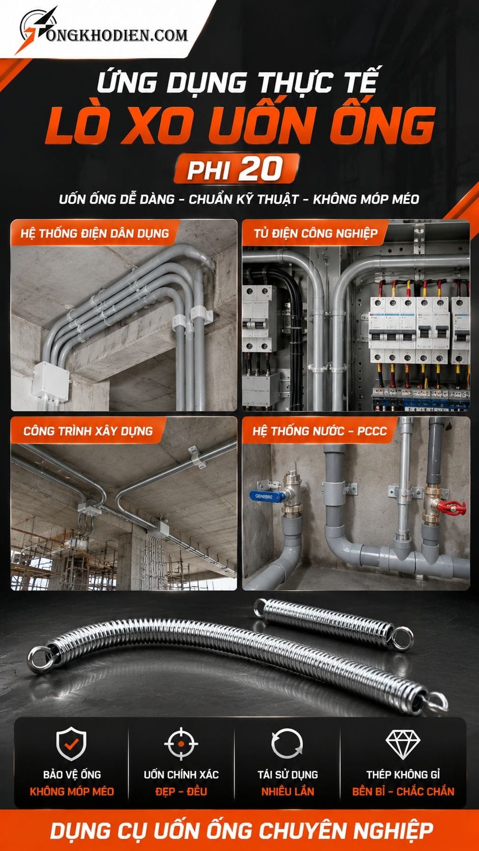 Lò Xo Uốn Ống Phi 20 Thép Không Gỉ Đàn Hồi Cao 7 Ứng dụng thực tế lò xo uốn ống phi 20