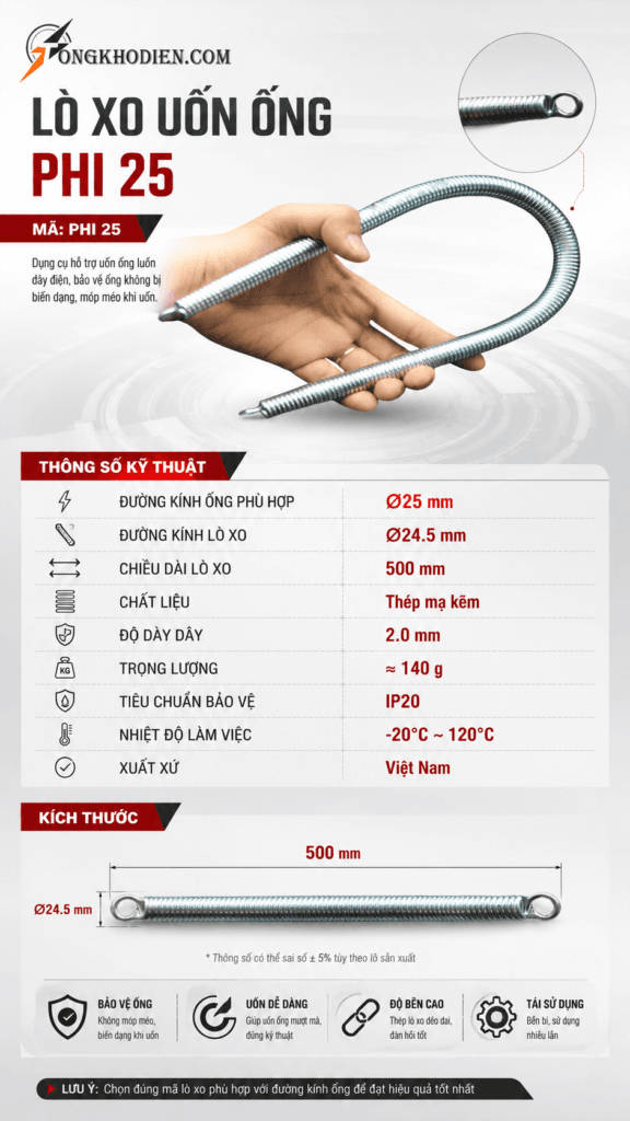 Lò Xo Uốn Ống Phi 25 Chính Xác Cao 9 lò xo uốn ống phi 25
