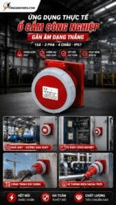 Ổ cắm công nghiệp gắn âm dạng thẳng 16A IP67 9 Ổ cắm công nghiệp gắn âm dạng thẳng 16A 3 pha 4 chấu IP67 chống nước, chuyên dùng cho hệ thống điện công nghiệp 380V an toàn và bền bỉ.