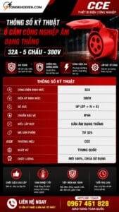 Ổ cắm công nghiệp âm dạng thẳng 32A 5 chấu 380V CCE 8 o cam cong nghiep am dang thang cce 32a 5 chau 380v