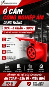 Ổ cắm công nghiệp âm dạng thẳng 32A 4 chấu 380V TCE 7 Ổ cắm công nghiệp gắn âm dạng thẳng 32A 4 chấu 380V chống nước, chuyên dùng cho hệ thống điện 3 pha an toàn và ổn định.