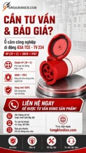 Ổ cắm công nghiệp di động 63A 4 chấu TCE TV 234 9 Ổ cắm điện công nghiệp 3 pha 63A 4 chấu IP67 chống bụi chống nước