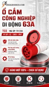 Ổ cắm công nghiệp di động 63A 4 chấu TCE TV 234 7 Ổ cắm điện công nghiệp 3 pha 63A 4 chấu IP67 chống bụi chống nước