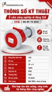 Ổ cắm công nghiệp di động 32A 4 chấu CCE TV 2242 8 Ổ cắm công nghiệp di động 32A CCE TV2242 chống bụi chống nước IP67