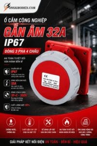 Ổ cắm công nghiệp gắn âm 32A IP67 3 pha 4 chấu TCE 7 Ổ cắm âm công nghiệp 32A 4P 380V IP67 chống bụi chống nước
