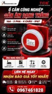 Ổ cắm công nghiệp gắn âm dạng thẳng 16A IP67 10 Ổ cắm công nghiệp gắn âm dạng thẳng 16A 3 pha 4 chấu IP67 chống nước, chuyên dùng cho hệ thống điện công nghiệp 380V an toàn và bền bỉ.