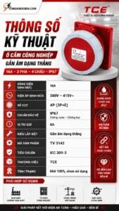 Ổ cắm công nghiệp gắn âm dạng thẳng 16A IP67 8 Ổ cắm công nghiệp gắn âm dạng thẳng 16A 3 pha 4 chấu IP67 chống nước, chuyên dùng cho hệ thống điện công nghiệp 380V an toàn và bền bỉ.