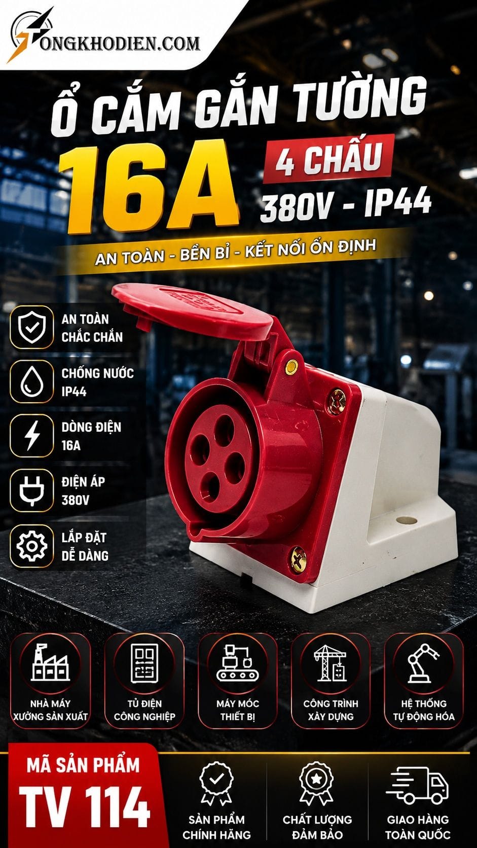 Ổ cắm gắn tủ 16A 4 chấu 380V TCE