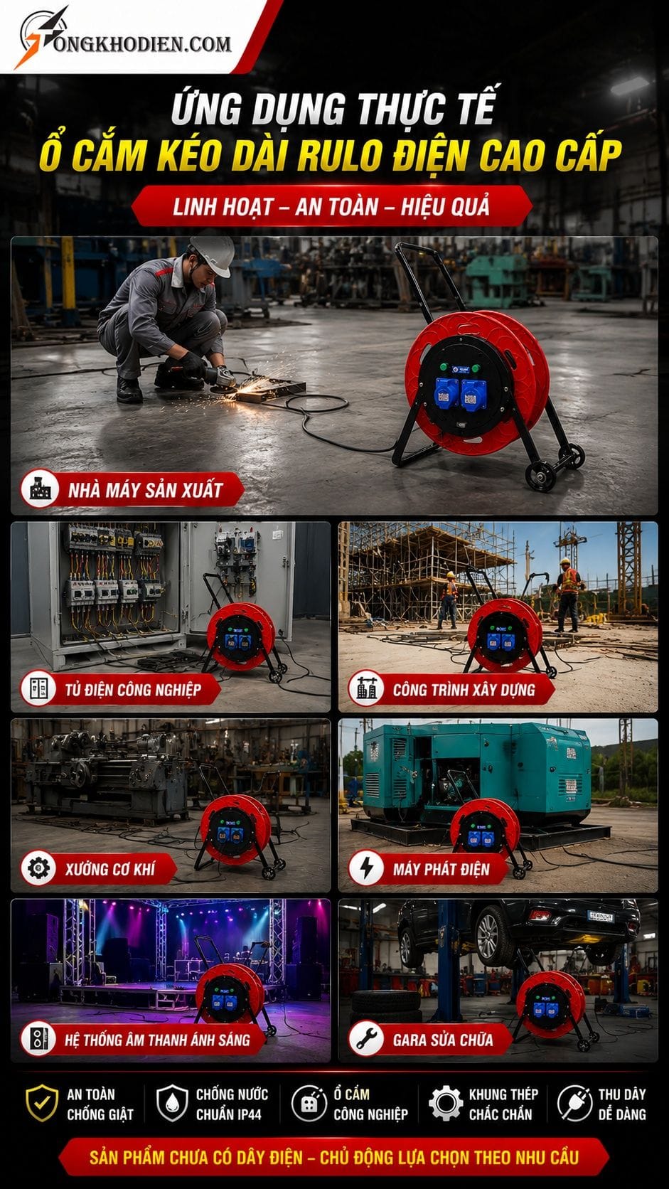 Ổ Cắm Kéo Dài Rulo Điện Cao Cấp Chống Giật 9 Ứng dụng thực tế ổ cắm kéo dài rulo điện cao cấp