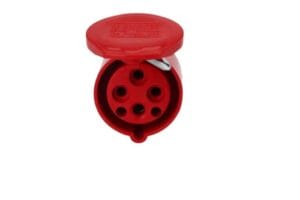 Ổ cắm nối 16A 4 chấu 380V TCE TV214 chuẩn IP44 dùng cho hệ thống điện công nghiệp 3 pha, kết nối an toàn và vận hành ổn định.