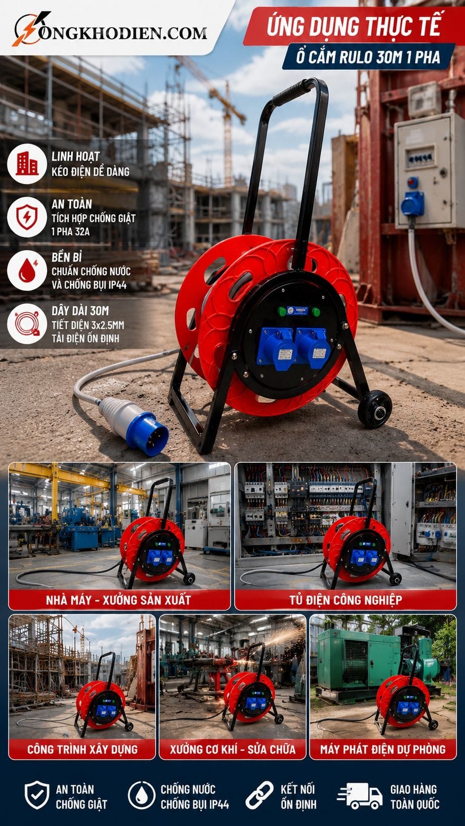 Ứng dụng thực tế ổ cắm rulo 30m 1 pha