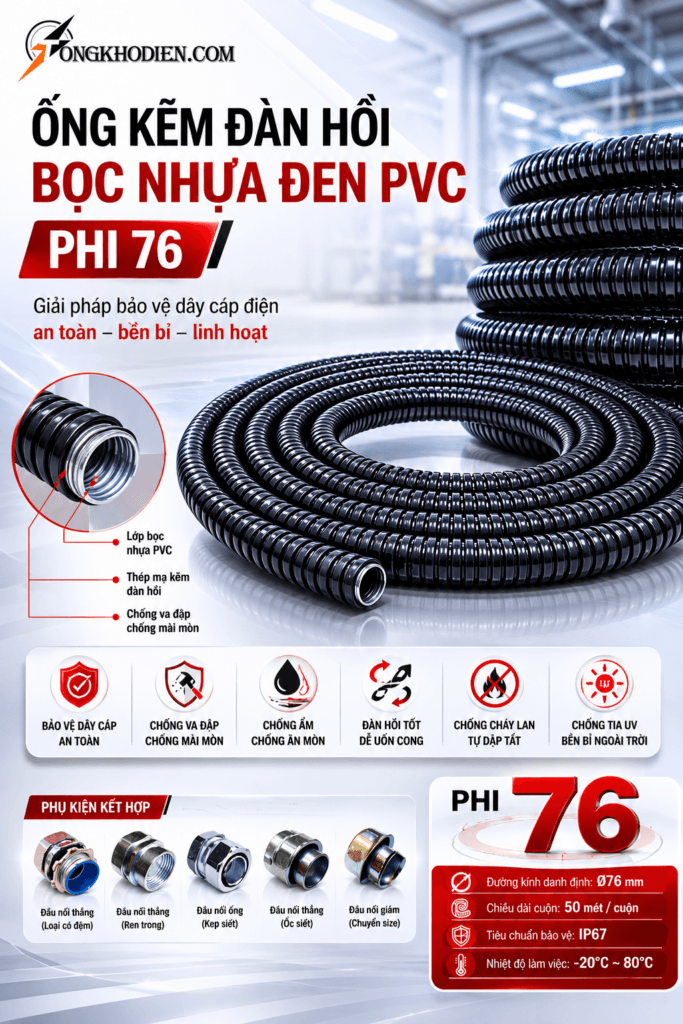 Ống Kẽm Đàn Hồi Bọc Nhựa PVC Phi 76 Chống Nước Độ Bền Cao 8 ống kẽm đàn hồi bọc nhựa PVC phi 76