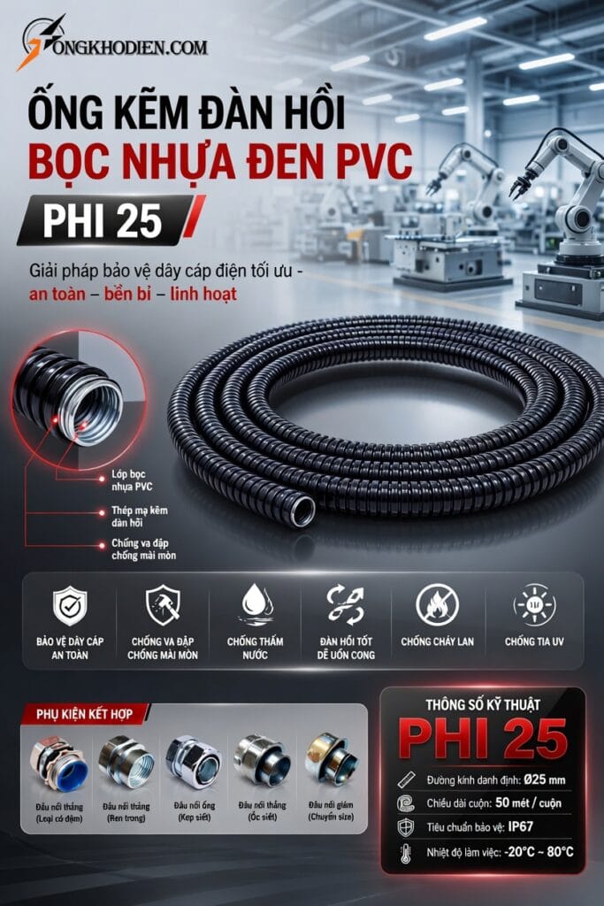 ống kẽm đàn hồi bọc nhựa phi 25