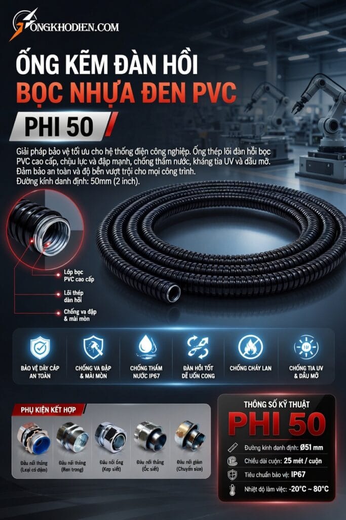 Ống Nhựa Lõi Thép Bọc Nhựa Đen PVC Phi 50 Chống Nước Bền Bỉ 8 ống nhựa lõi thép bọc nhựa đen PVC phi 50