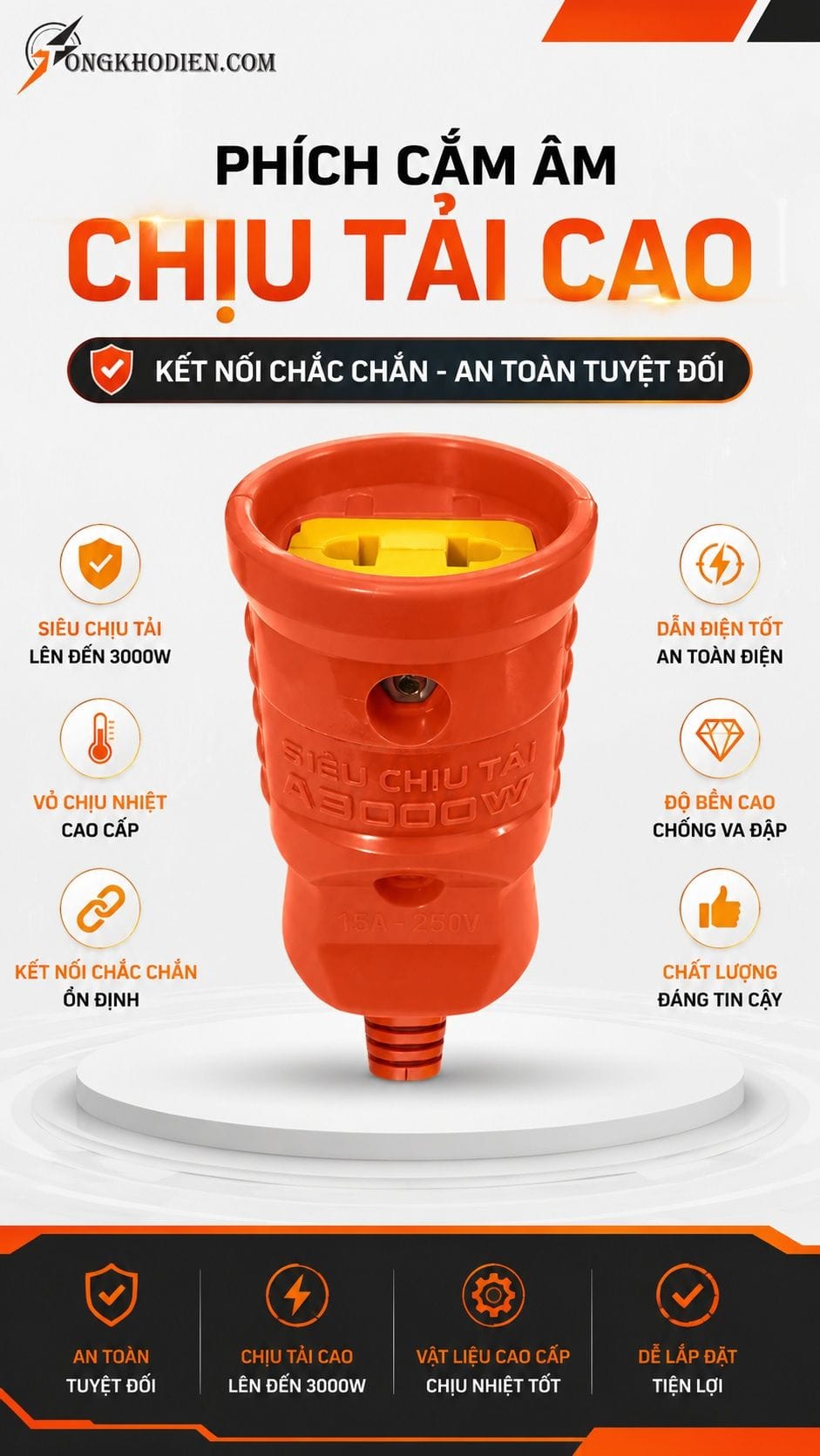Phích Cắm Âm Chịu Tải Cao An Toàn Dân Dụng 8 Phích cắm âm chịu tải cao dùng cho thiết bị điện công suất lớn