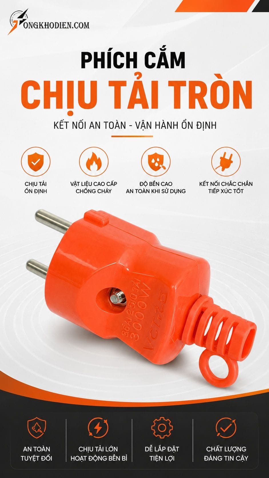 Phích Cắm Chịu Tải An Toàn Cho Thiết Bị Điện 7 Phích cắm chịu tải tròn dùng cho hệ thống điện công nghiệp