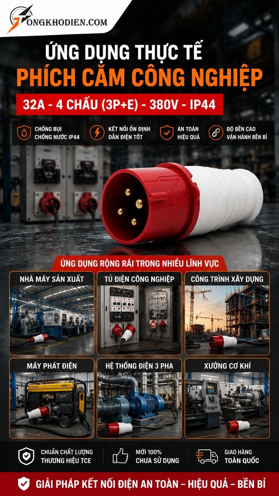 Ứng dụng thực tế phích cắm công nghiệp 32A IP44