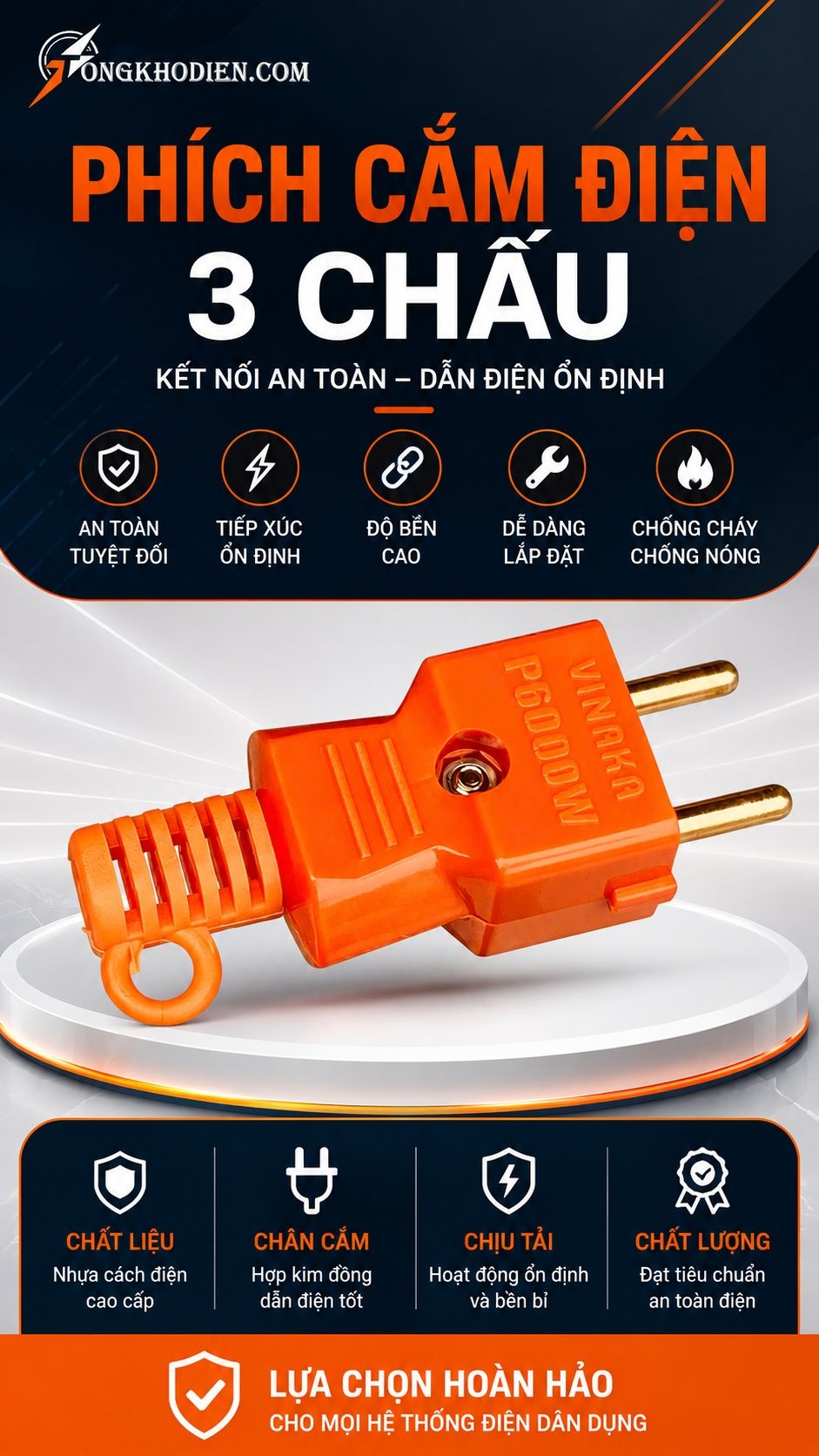 Phích Cắm Điện 3 Chấu An Toàn Cho Gia Đình 6 Phích cắm điện 3 chấu dân dụng