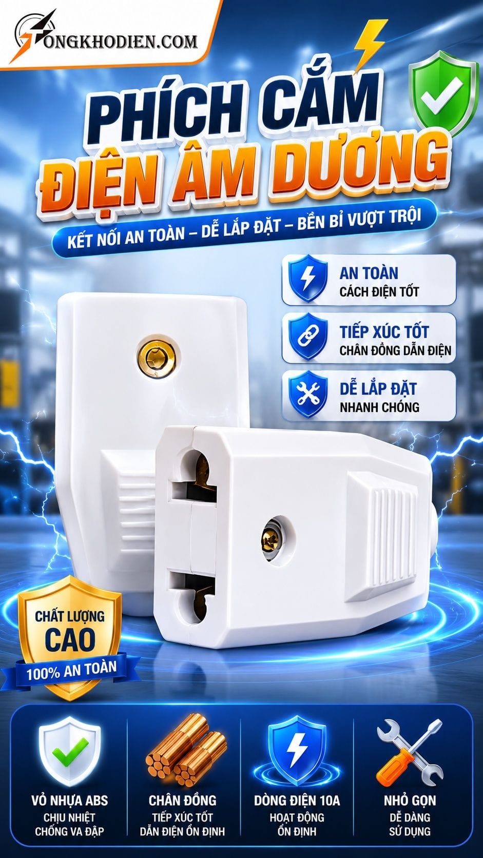 Phích Cắm Điện Âm Dương An Toàn, Dễ Lắp Đặt 6 Phích cắm điện âm dương đấu nối điện nhanh chóng an toàn