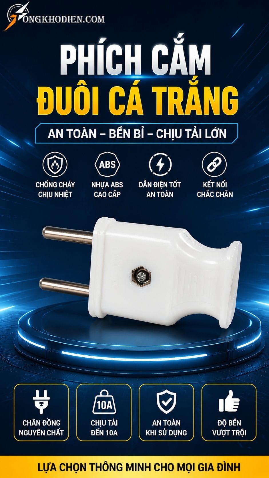 Phích Cắm Đuôi Cá Trắng Chịu Nhiệt An Toàn 10A 5 Phích cắm đuôi cá trắng chịu tải 10A an toàn