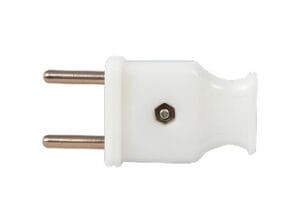 Phích cắm đuôi cá trắng chất liệu ABS chịu nhiệt cao, chân đồng chắc chắn, an toàn khi sử dụng điện dân dụng.