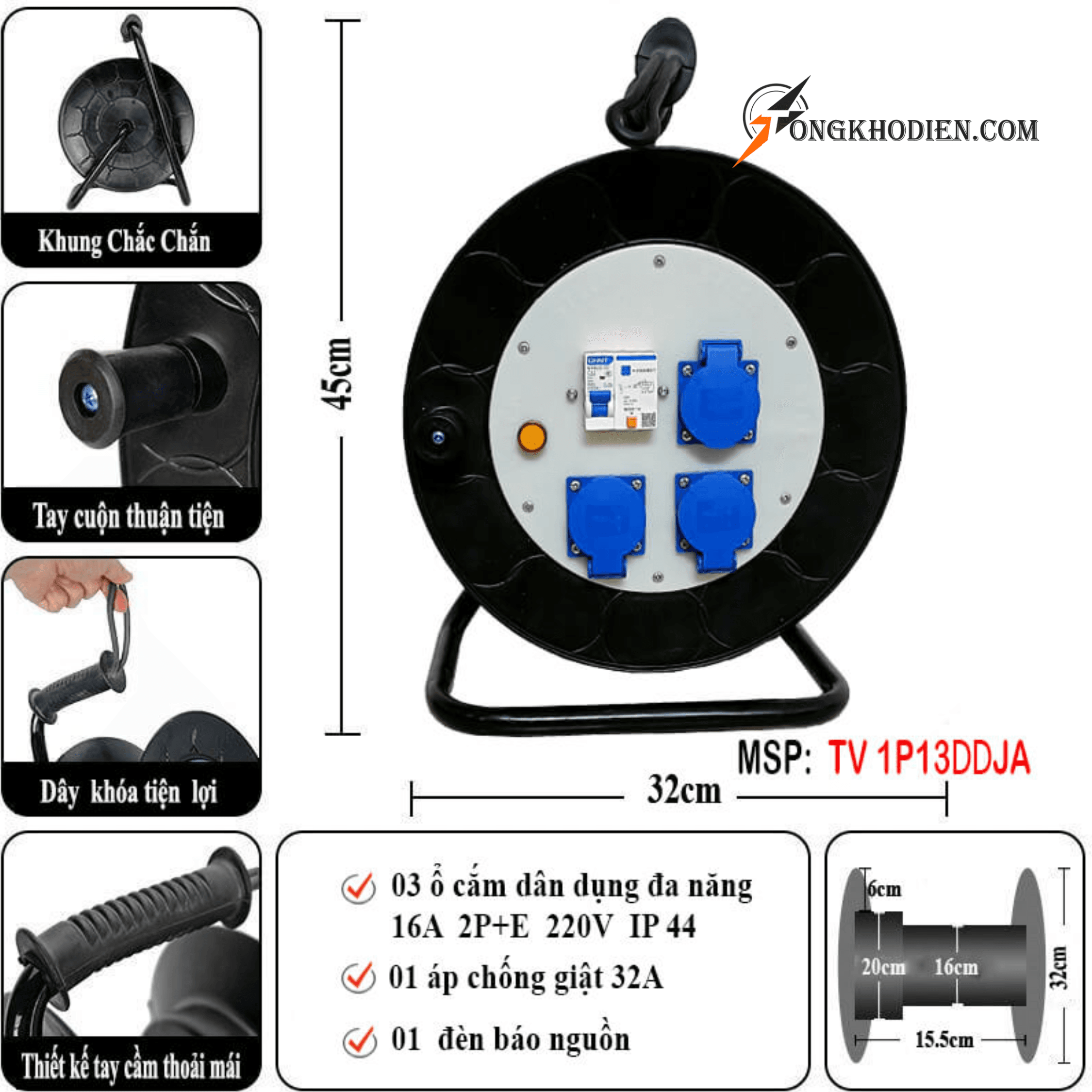 rulo cuộn dây điện 3 ổ cắm kèm apt chống giật 2 rulo cuộn dây điện 3 ổ cắm kèm apt chống giật
