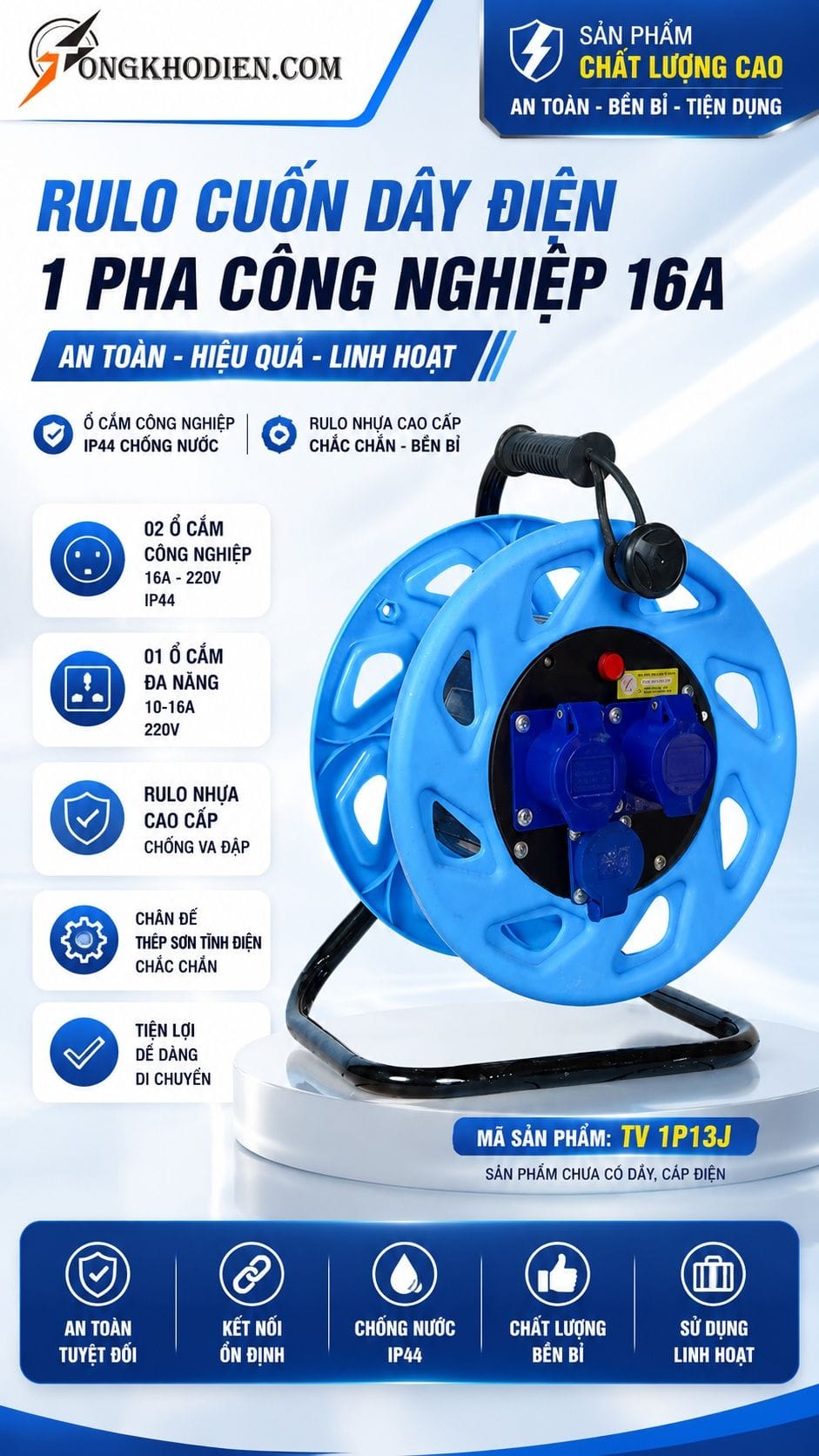 Rulo cuốn dây điện 1 pha công nghiệp 16A