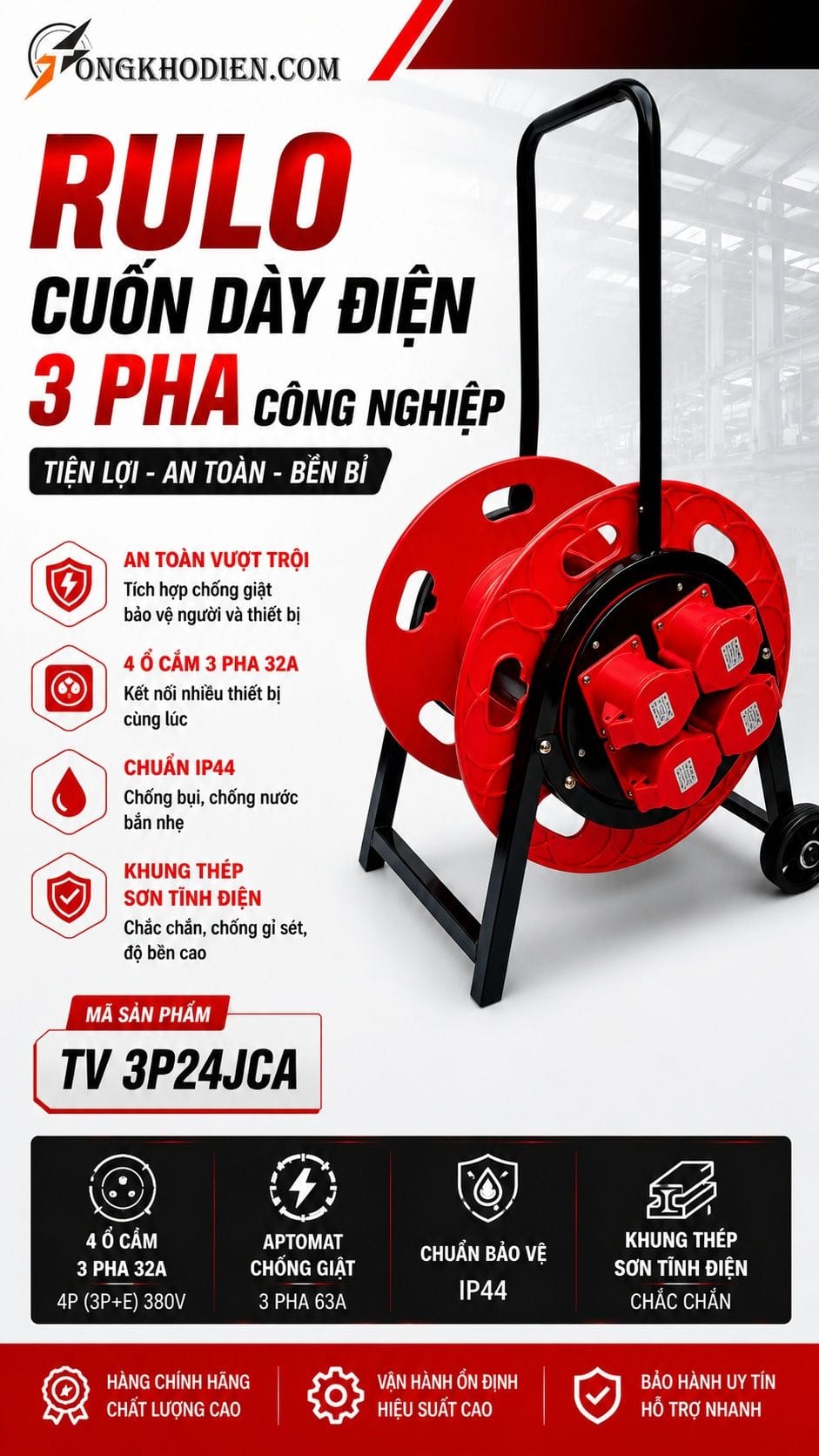 RuLo Điện 3 Pha Chống Giật 32A IP44 8 RULO điện 3 pha chống giật 32A công nghiệp