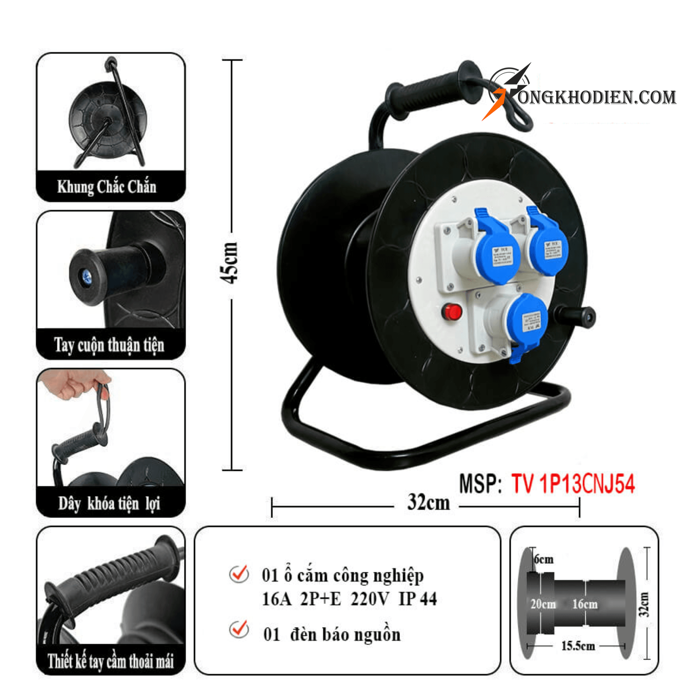 rulo điện ổ cắm quay tay 1 pha 3 ổ cắm công nghiệp rulo điện ổ cắm quay tay 1 pha 3 ổ cắm công nghiệp