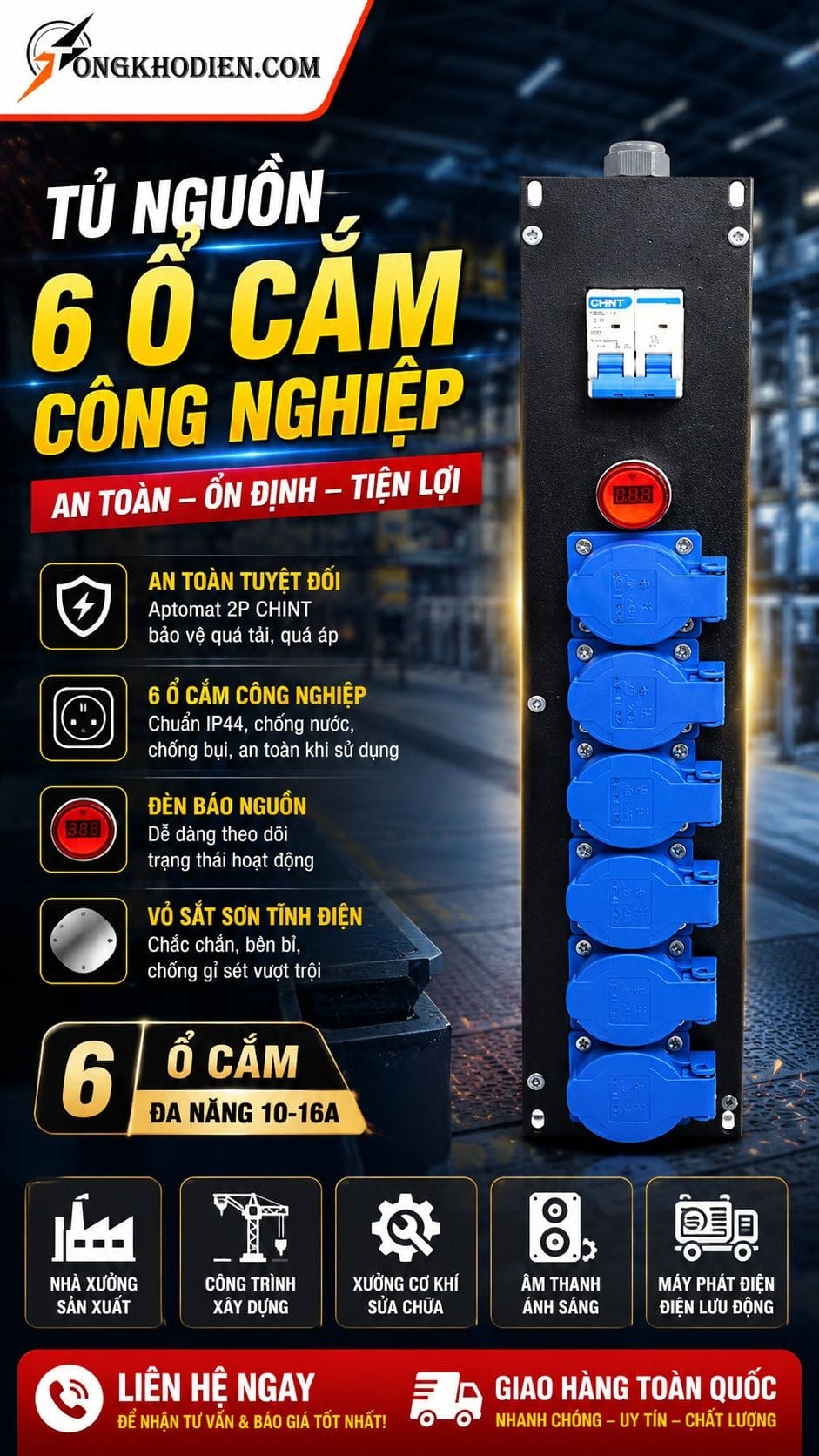 Thanh Nguồn 6 Ổ Cắm Đa Năng Kèm Aptomat 7 Thanh nguồn 6 ổ cắm đa năng kèm aptomat