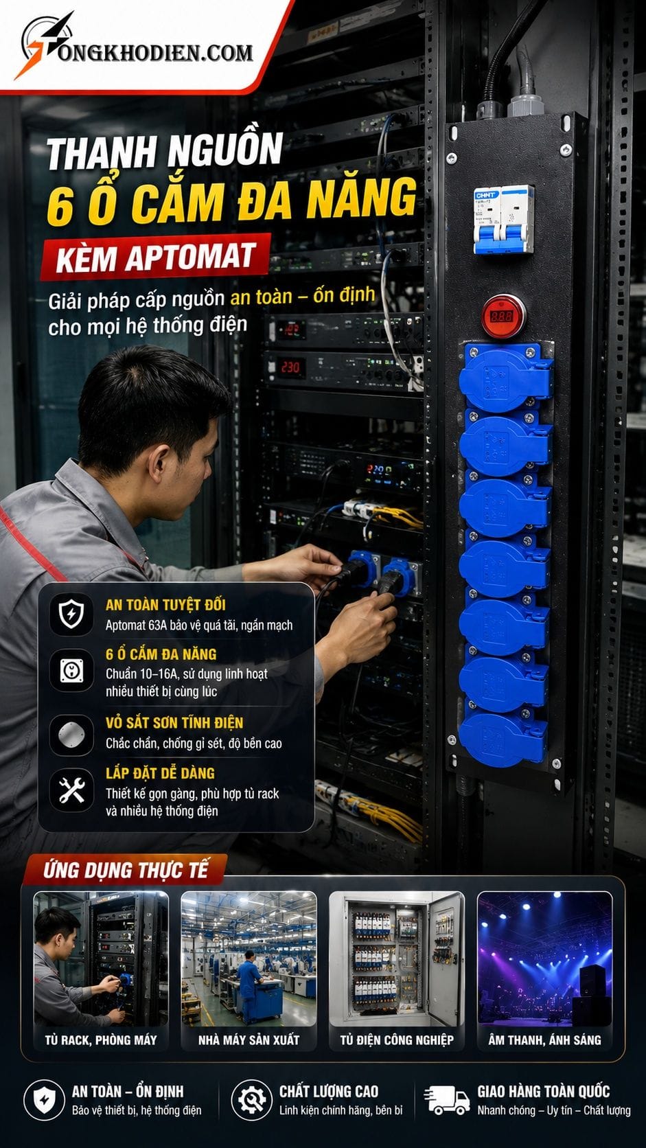Thanh Nguồn 6 Ổ Cắm Đa Năng Kèm Aptomat 9 Ứng dụng thực tế thanh nguồn 6 ổ cắm đa năng