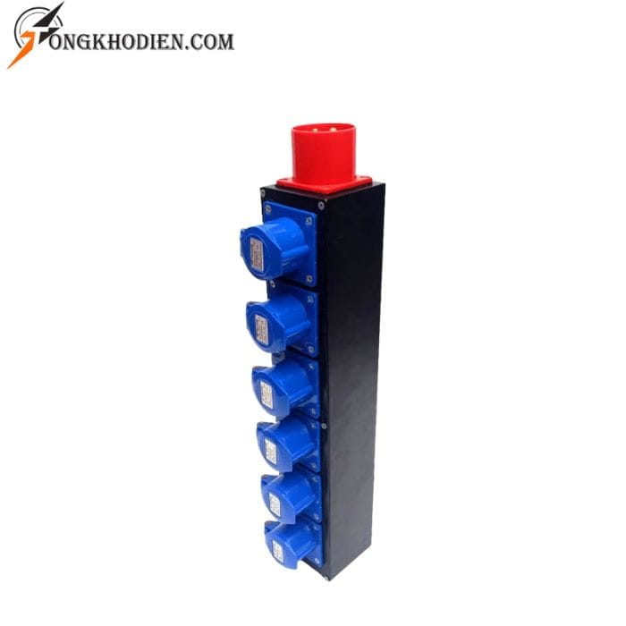 thanh-nguon-cong-nghiep-32a-4 Thanh nguồn công nghiệp 32A TV 63TN với 6 ổ cắm công nghiệp 16A và phích cắm 32A chuyên dụng.