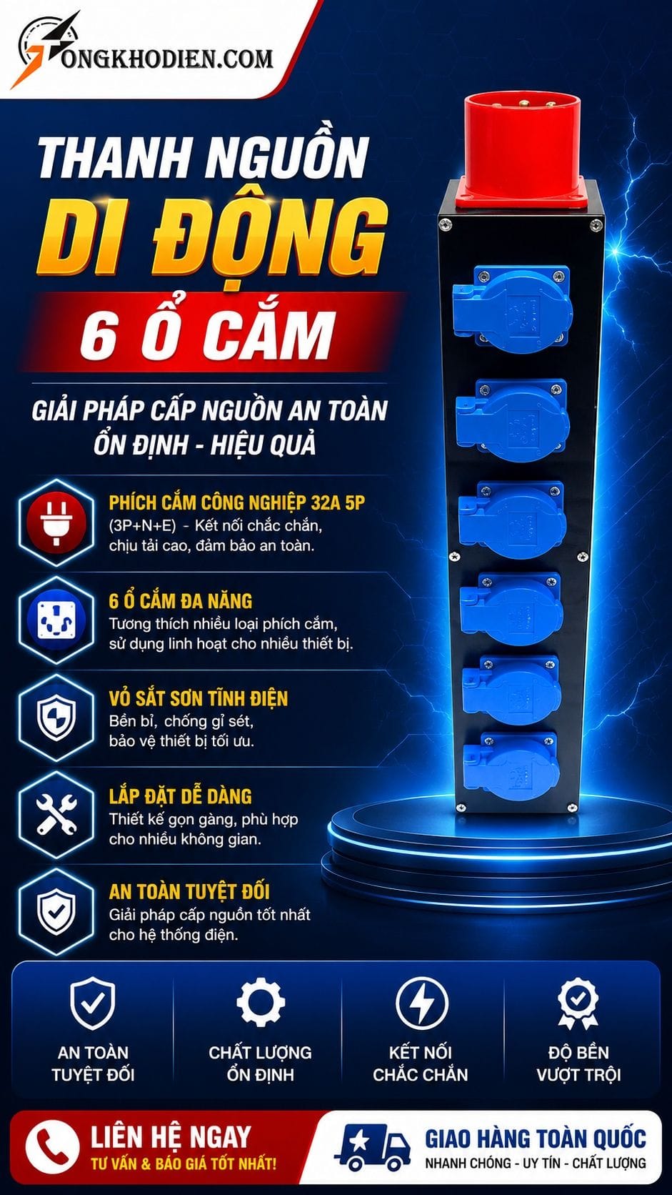 Thanh Nguồn Di Động 6 Ổ Cắm Đa Năng 6 Thanh nguồn di động 6 ổ cắm đa năng