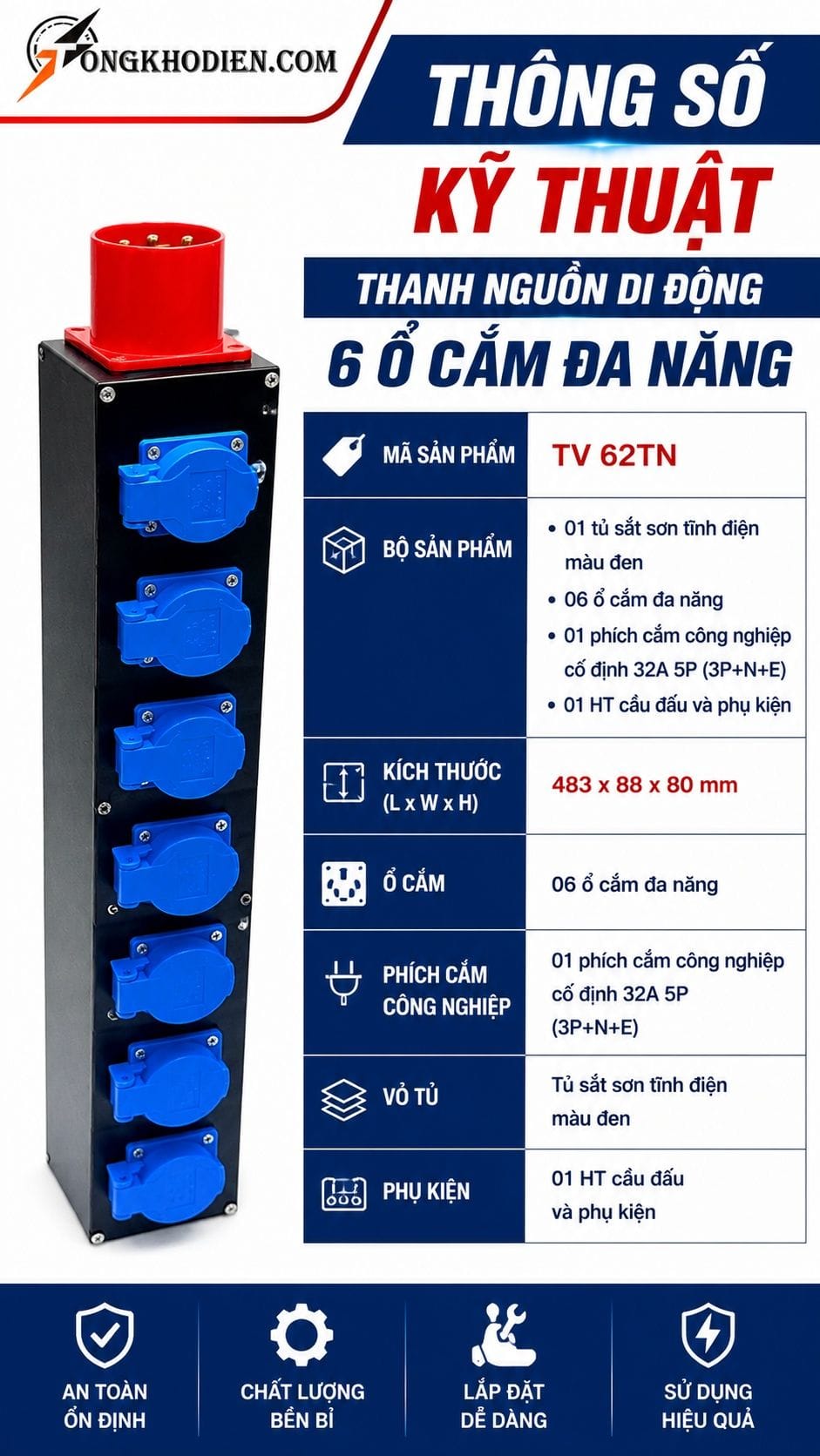 Thanh Nguồn Di Động 6 Ổ Cắm Đa Năng 7 Thông số kỹ thuật thanh nguồn di động 6 ổ cắm đa năng