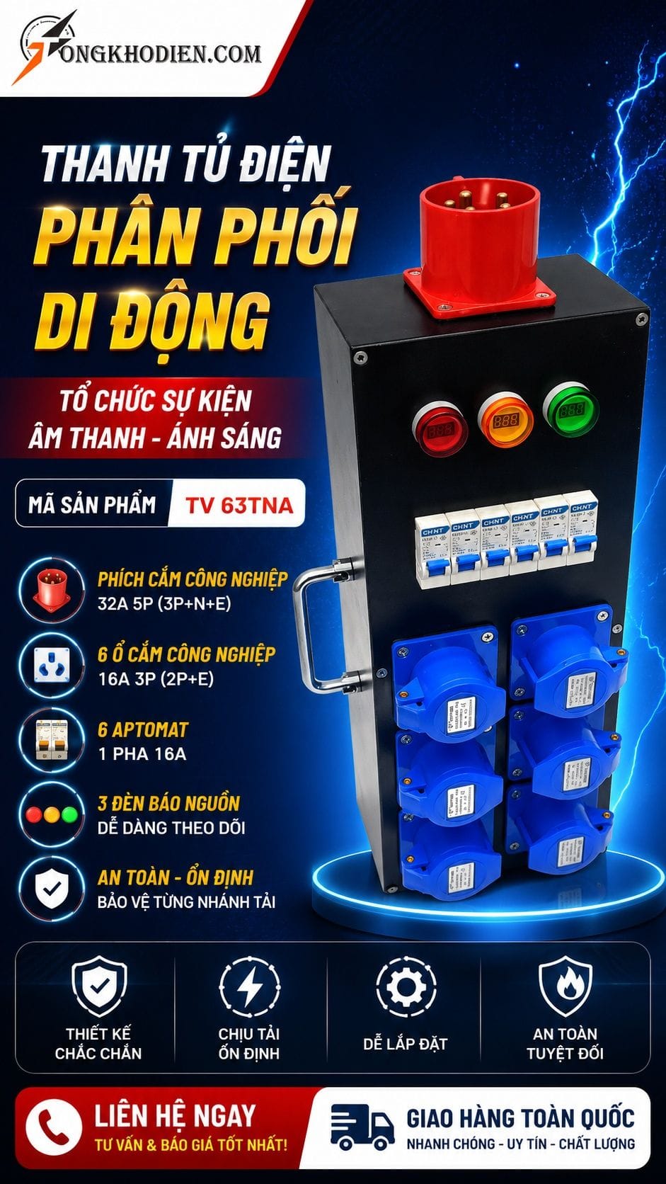 Thanh Tủ Điện Phân Phối Di Động 32A 7 Thanh tủ điện phân phối di động
