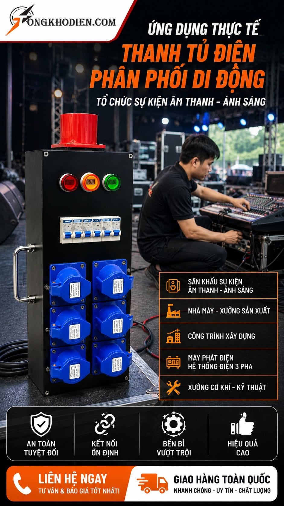 Thanh Tủ Điện Phân Phối Di Động 32A 9 Ứng dụng thực tế thanh tủ điện phân phối di động