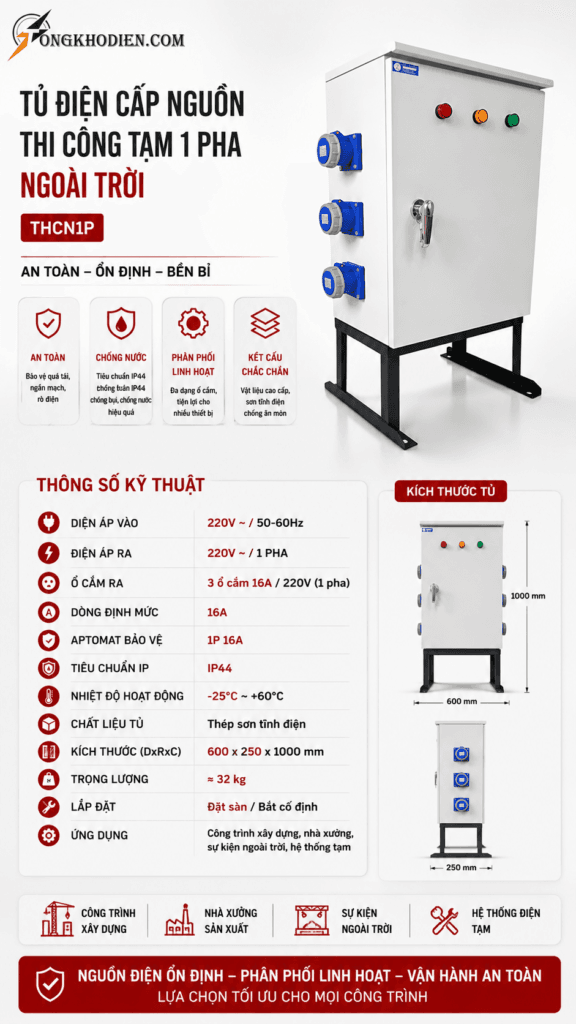 Tủ Điện Cấp Nguồn Thi Công Tạm 1 Pha Ngoài Trời An Toàn Chống Nước 8 tủ điện cấp nguồn thi công tạm 1 pha ngoài trời