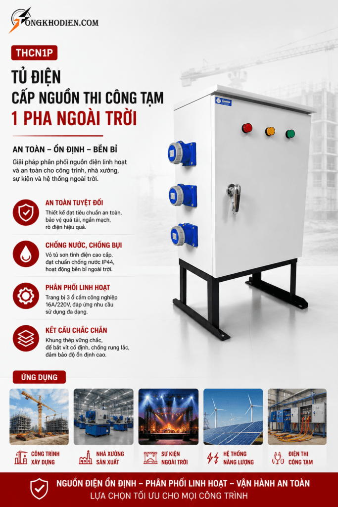 Tủ Điện Cấp Nguồn Thi Công Tạm 1 Pha Ngoài Trời An Toàn Chống Nước 7 tủ điện cấp nguồn thi công tạm 1 pha ngoài trời
