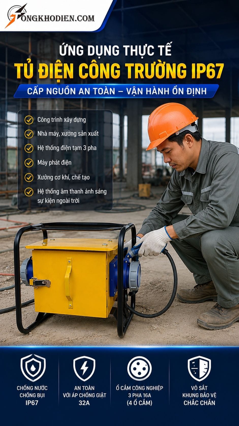 Tủ Điện Công Trường IP67 Chống Nước An Toàn 7 Ứng dụng thực tế tủ điện công trường IP67
