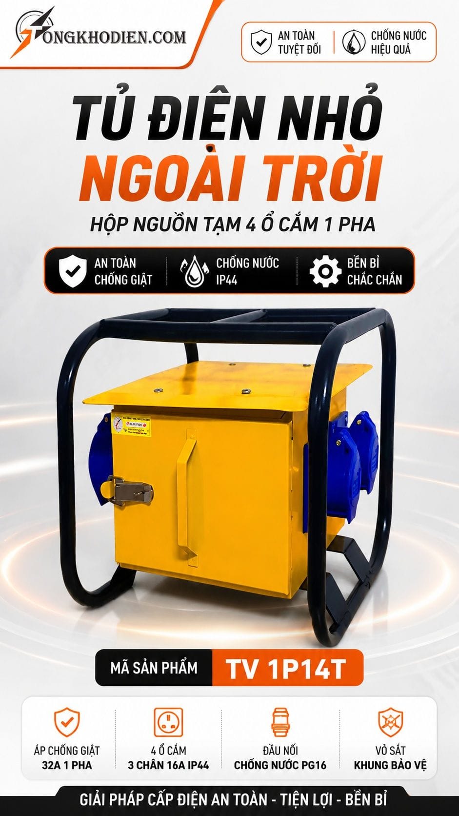 Tủ Điện Nhỏ Ngoài Trời 4 Ổ Cắm 16A 5 Tủ điện nhỏ ngoài trời hộp nguồn tạm 4 ổ cắm 1 pha