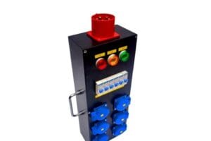 Tủ điện phân phối cầm tay TV 62TNA với 6 aptomat riêng và ổ cắm đa năng chuyên dụng.