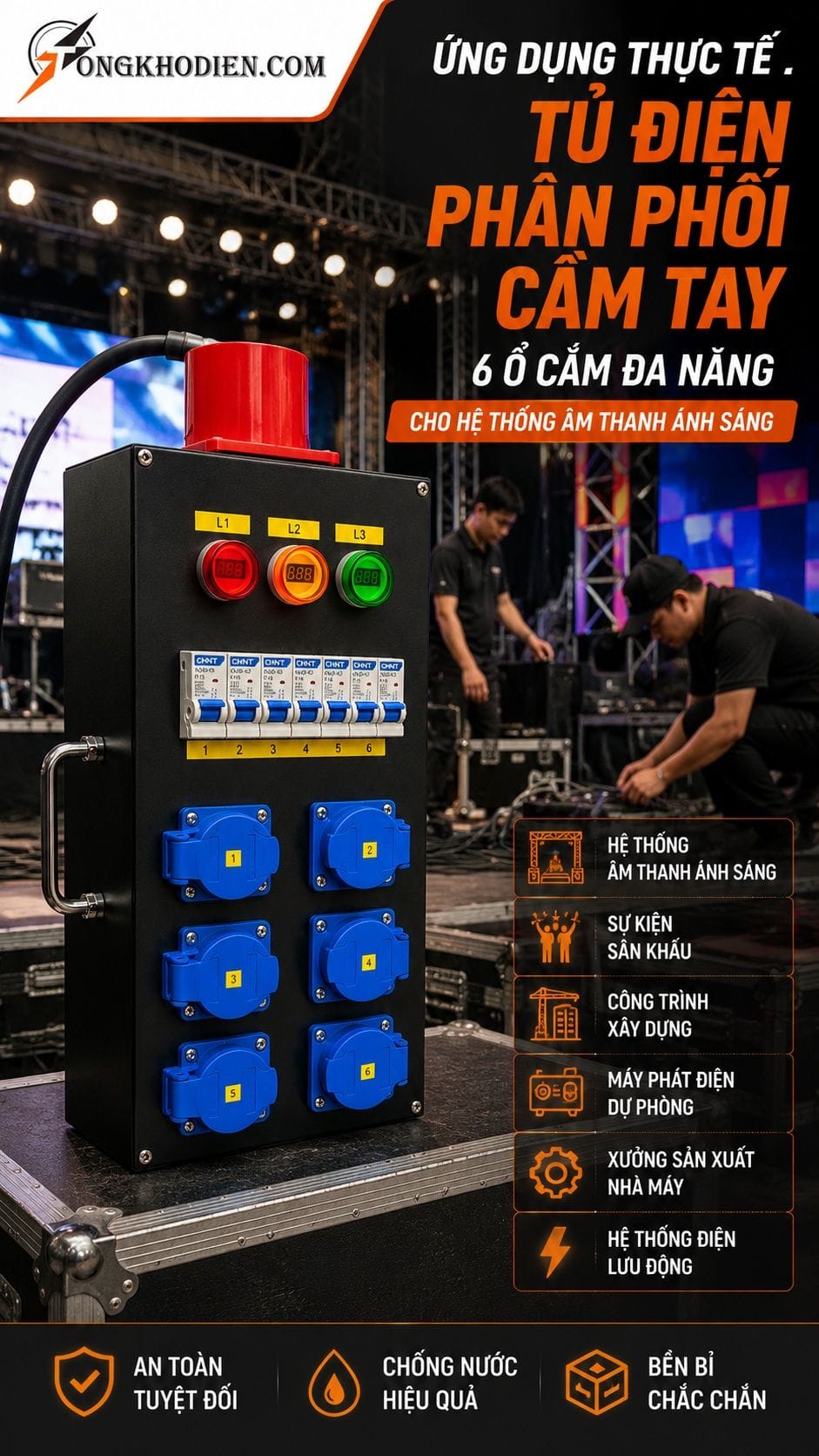 Tủ Điện Phân Phối Cầm Tay 6 Ổ Cắm 9 Ứng dụng thực tế tủ điện phân phối cầm tay