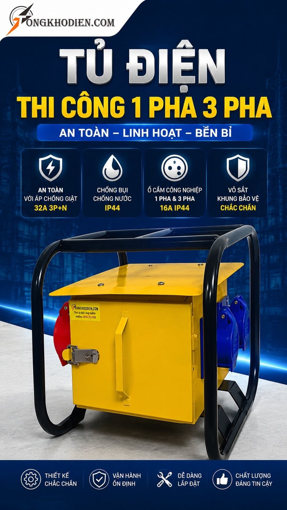 Tủ Điện Thi Công 1 Pha 3 Pha An Toàn IP44 5 Tủ điện thi công 1 pha 3 pha cấp nguồn an toàn