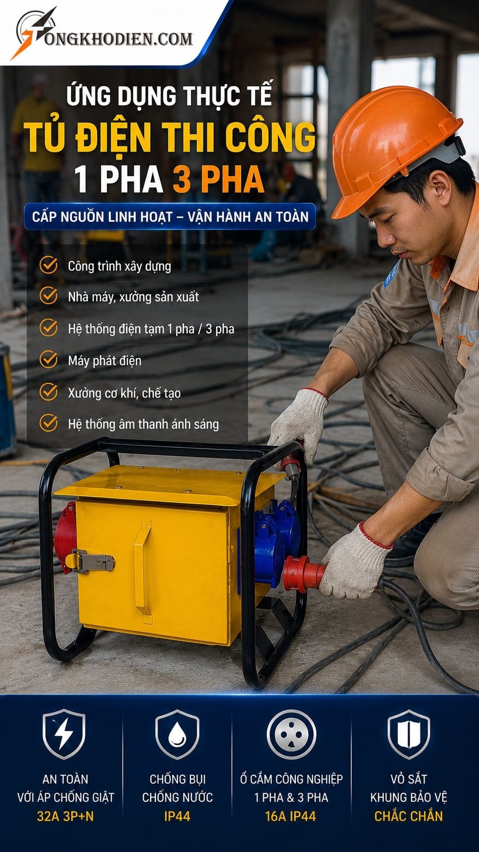 Tủ Điện Thi Công 1 Pha 3 Pha An Toàn IP44 7 Ứng dụng thực tế tủ điện thi công 1 pha 3 pha